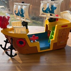 Fisher-Price Red, Yellow & Blue Pirate Ship Playset with White Sails